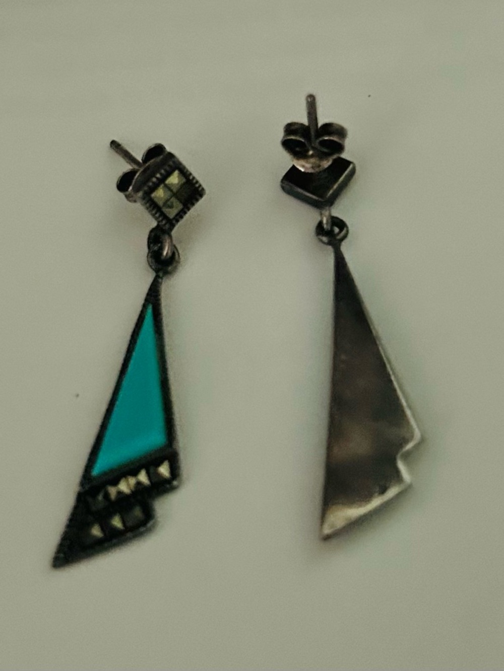 Turquoise Inlay Geometric Drop Earrings - Women Jewelry